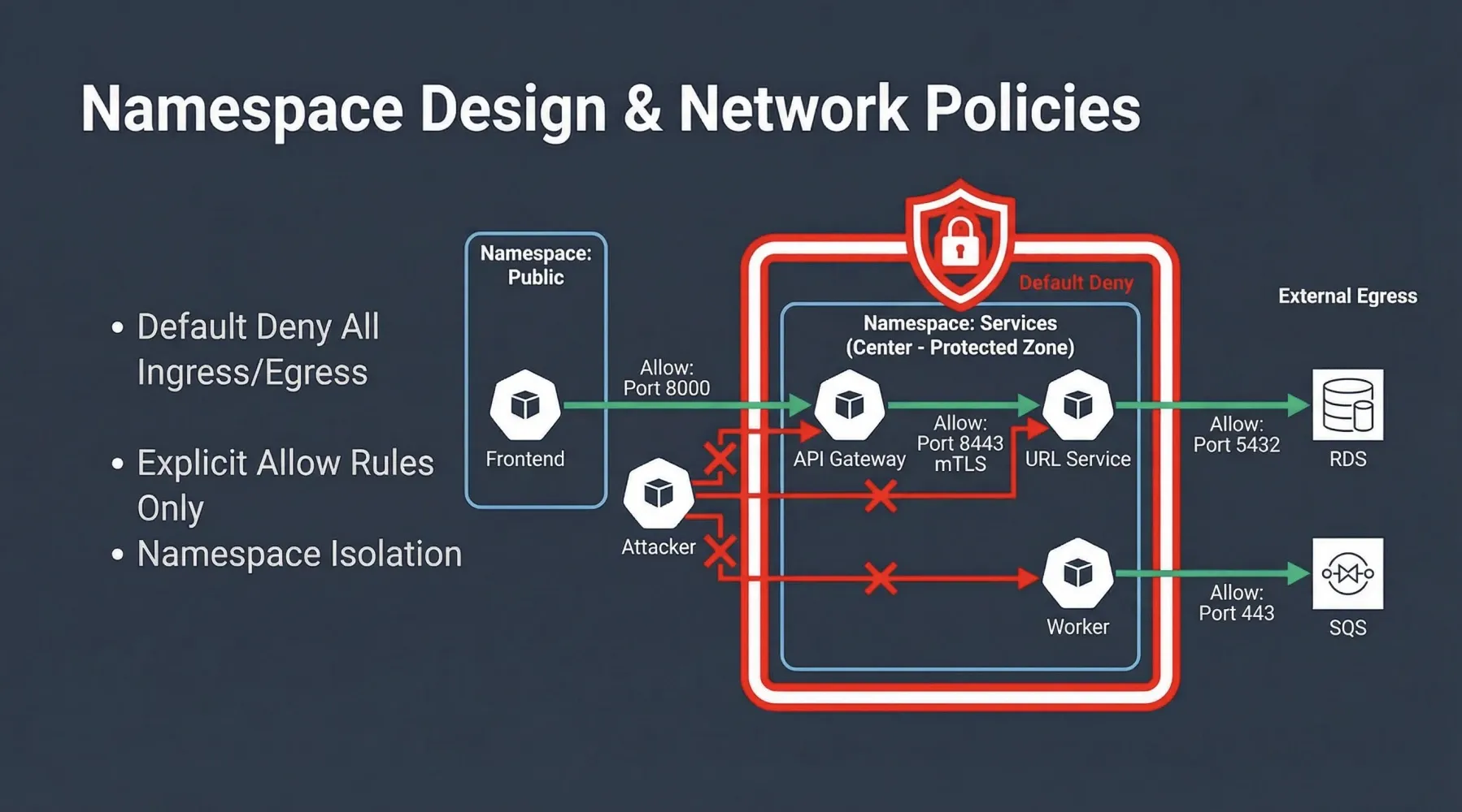 Namespace Design & Network Policies: Default Deny with Explicit Allow Rules