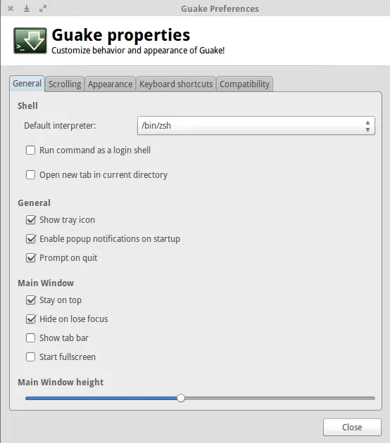Guake terminal preferences