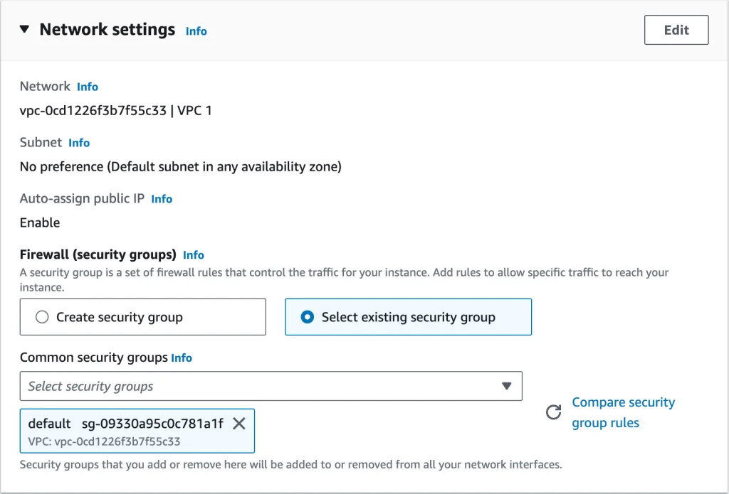AWS EC2 Instance - Network Settings